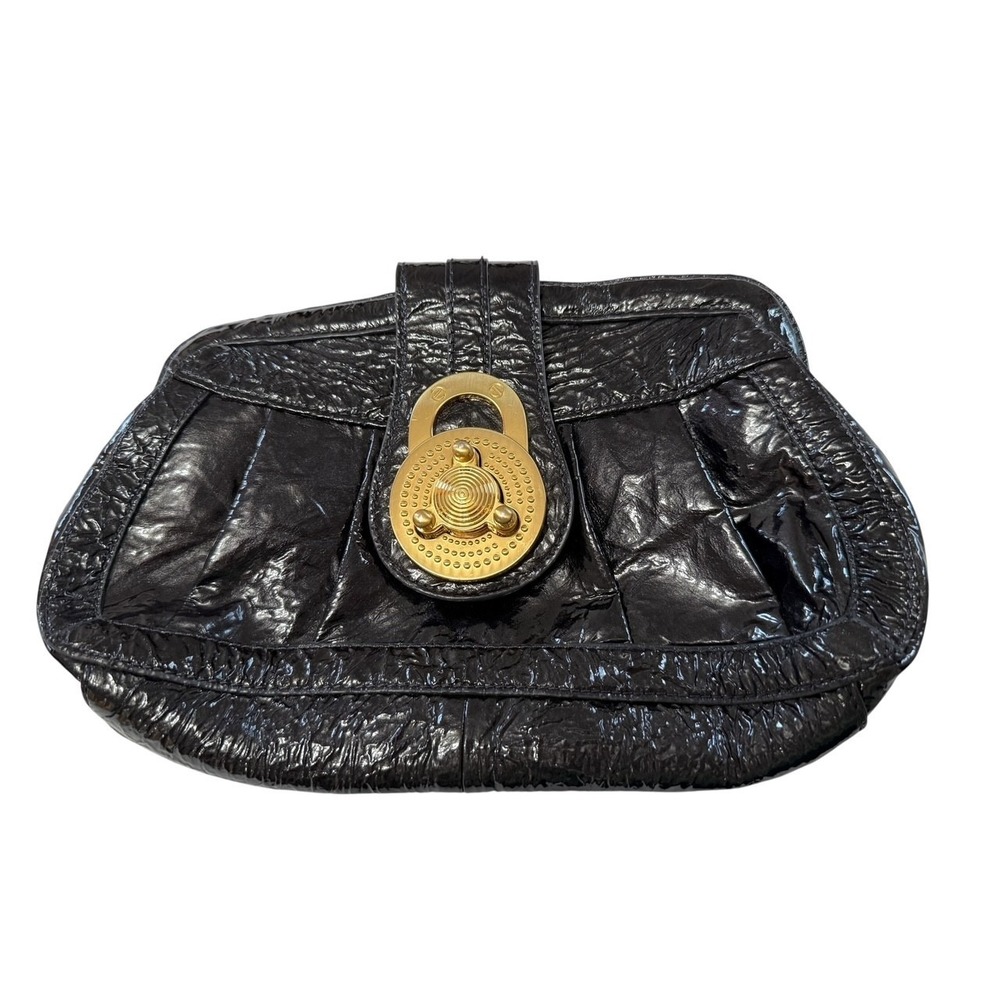 STEVEN BY STEVE MADDEN  LADY‎ Genuine Leather Metallic Unique Lock Clutch